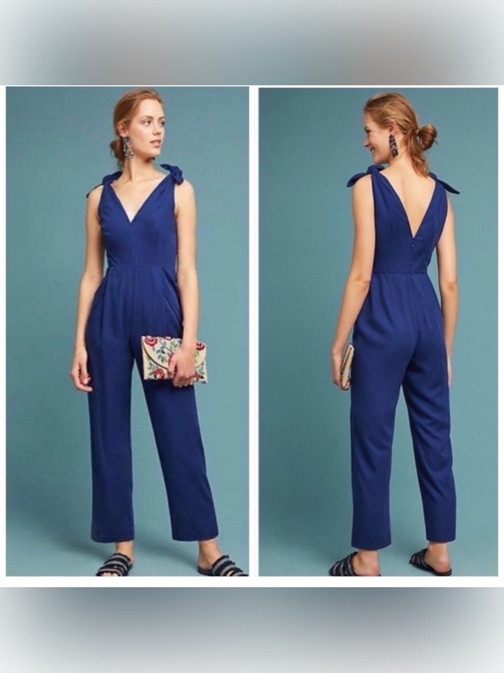 Anthropologie Tracy Reese Maud Tie Shoulder Sleeveless V-neck Jumpsuit Size 6